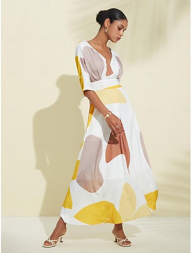  атласное платье макси с цветочным принтом и v-образным вырезом