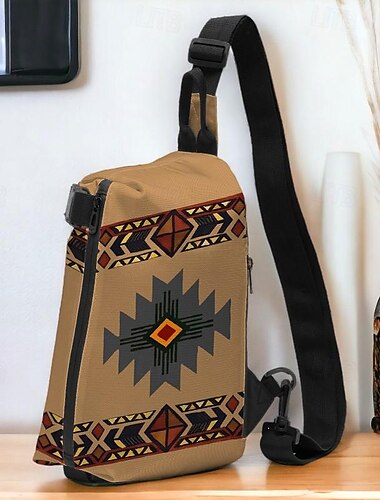  Voor heren Crossbody zak Schoudertas Borsttas Polyesteri Buiten Dagelijks Feestdagen Rits Opdruk Grote capaciteit Lichtgewicht Multi-dragen Nationale totem Geel Aarde Grijs