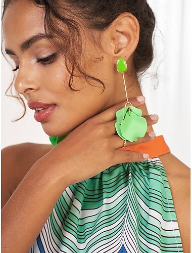  Mujer Pendientes cortos Pendientes colgantes Pendients de aro Negro Rojo Azul Piscina Acrílico Elegante Bohemia Tropical