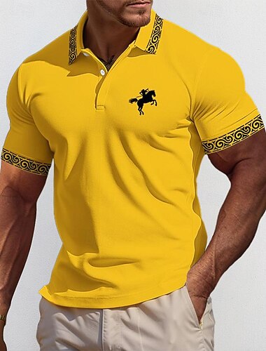 Ανδρικά Button Up Polos Πουκάμισο γκολφ Causal Αθλητικά Πέτο Ριμπ γιακά πόλο Κοντομάνικο Μοντέρνα Βασικό Συνδυασμός Χρωμάτων Κουρελού Κεντητό Καλοκαίρι Κανονικό Μαύρο Λευκό Κίτρινο Γκρίζο Button Up