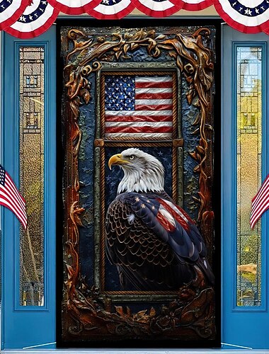  Cubiertas de Puerta Aguila del Día de la Independencia 4 de julio Decoración Mural Tapiz de Puerta Cortina de Puerta Fondo Banner de Puerta Removible para la Puerta Principal Interior Exterior
