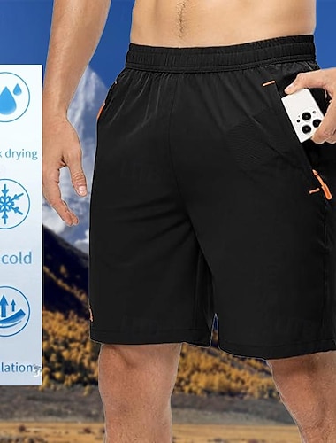  Hombre Pantalones deportivos Pantalones cortos al aire libre Shorts para senderismo Cintura elástica Bolsillo con cremallera Plano Secado rápido Estiramiento alto Longitud de la rodilla Exterior