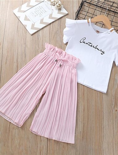  Sommer mädchen kleidung sets kinder t-shirt + breite bein hosen anzüge kinder kurzarm baby mädchen kleidung