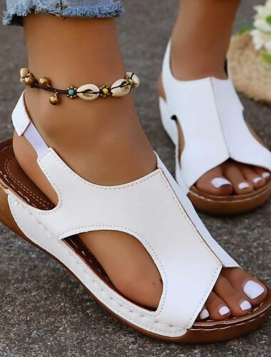  kvinders ensfarvede sandaler med kilehæl afslappet udskæring design platform sko behagelige ankelrem sandaler grøn brun pink hvid sorte sandaler