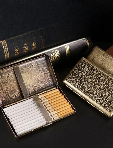  pitillera vintage, capacidad para 20 cigarrillos, liviana y portátil, de doble cara con múltiples patrones, accesorio para fumar