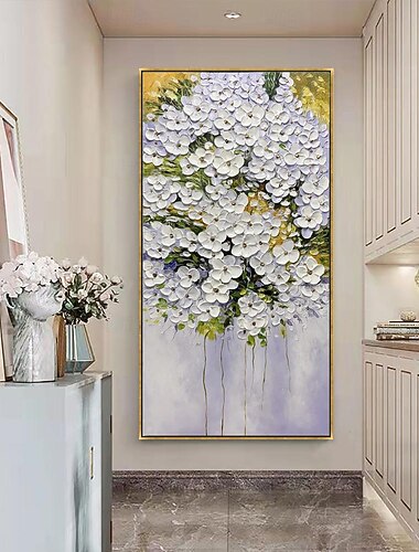  håndlaget oljemaleri lerret veggkunst dekorasjon moderne abstrakt 3d kniv friskhet hvit blomst til hjemmet gang dekor rullet rammeløst ustrukket maleri