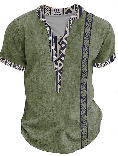  Herren Stammes Bandana-Print T Shirt Henley Hemd Kurzarm 3D-Druck Designer Ethnisch Urlaub Lässig Täglich Sommer Frühling Heather Grey Grün Khaki Henley Henley T-Shirt