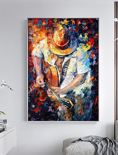 handgemachtes Ölgemälde Leinwand Wandkunst Dekoration Figur abstrakt bunt Messer Zeichnung Gitarrist für Wohnkultur gerollt rahmenlos ungedehntes Gemälde