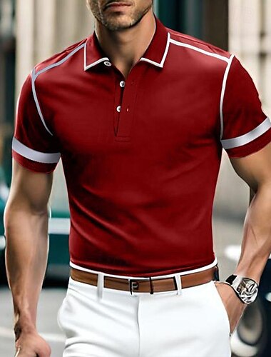  Herren Polo Business-Polo Geschäft Casual Kargen Klassisch Kurzarm Farbblock Taste Sommer Frühling & Herbst Mattschwarz Burgunderrot Marinenblau Polo
