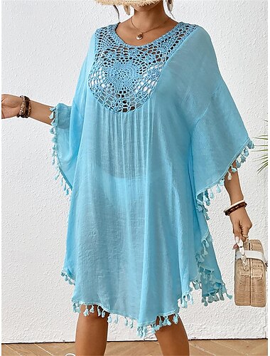  Damen Minikleid Weißes Kleid Spitzenkleid Hemdblusenkleid Sommerkleid Streetwear Basic Lässig Urlaub Straße Ferien Normale Passform Dreiviertelarm Rundhalsausschnitt Schwarz Weiß Blau Orange Sommer