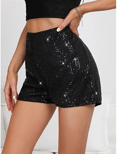  Women's Shorts Fashion Casual Calf-Length Natural Sparkly Sequins Comfy Casual Daily Silver Black Champagne Yellow Summer Spring Skinny