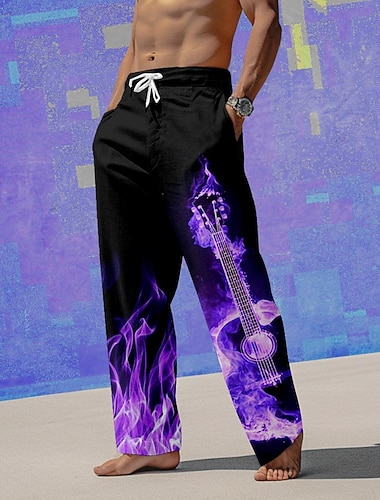  Męskie Graficzny Spodnie codzienne Średni Talia Święto Prosta noga Lato Wiosna Druk 3D Fioletowy
