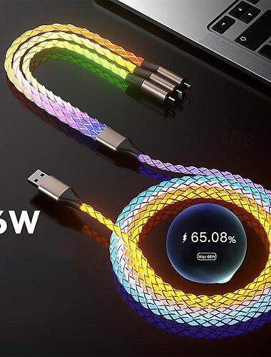 Универсальный зарядный кабель 66 Вт 3,9 фута USB-A к USB-C USB-C на USB-C 2.1 A Кабель для зарядки Быстрая зарядка Высокая скорость передачи данных нейлон плетеный 3 в 1 Мягкий на ощупь Назначение