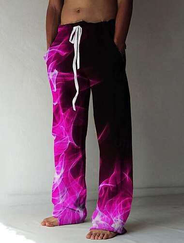  Voor heren Broek Zomerbroek Strandbroeken Elastisch ontwerp met trekkoord Voorvak Recht been Grafische prints Vlam Comfort Zacht Casual Dagelijks Voor vakantie Linnen zoals stof Modieus Ontwerper