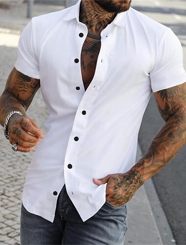  Herren Hemd Sommerhemd Knopfhemd Grau Blau Schwarz Weiß Gelb Rosa Kurzarm Buchstabe Umlegekragen Straße Lässig Button-Down Bekleidung Baumwollmischung Mode Lässig Bequem