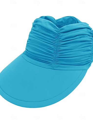  Modischer, einfarbiger UV-Sonnenschutz für Damen mit breiter Krempe, Visier, modischer Aufdruck, geraffter Sonnenschutz, leerer Sommer-Strandhut