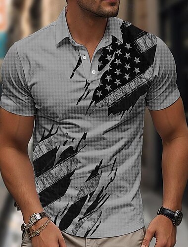  Amerikanischer Unabhängigkeitstag Herren Amerikanische Flagge Veteranen Waffel-Poloshirts Golfshirt Kurzarm Polo-Shirts Hemden mit Kragen Lässig Streetwear Urlaubskleidung Party-Outfits Knöpfe