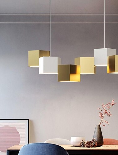  led hengende lysarmatur for spisestue kontor stue, moderne kube dimmes led pendel lys 6 lys, moderne geometrisk lysekrone