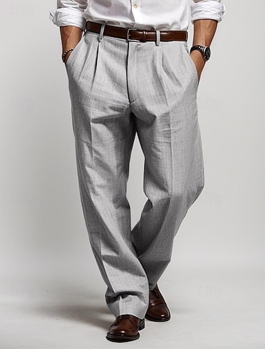  Bărbați Pantaloni de in Pantaloni Pantaloni de vară Pantaloni plisați Buzunar frontal Picior drept Simplu Confort Respirabil Casual Zilnic Concediu Modă De Bază Negru Alb
