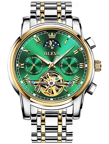  OLEVS Herren Mechanische Uhr Modisch Geschäftlich Armbanduhr Automatikaufzug Mondphasenanzeige leuchtend WASSERDICHT Stehlen Beobachten