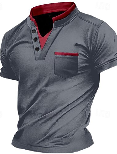  Per uomo Maglia Henley Maglietta Maniche Corte Semplice Moda Designer Essenziale Tasca Frontale Scollo a V Vacanza Streetwear Uscire Estate Grigio argento Blu scuro Nero 1 # Maglietta Henley