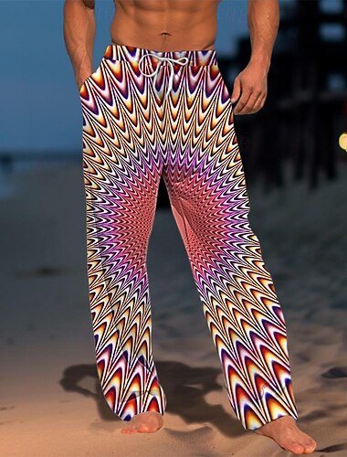  Homens Calças Cintura Média Cintura elástica com cordão Havaiana Feriado Praias Calças de perna reta Verão Primavera Outono Impressão 3D Preto Amarelo Vermelho