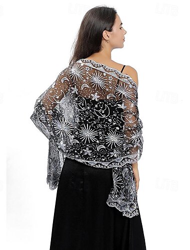  Schals Wickeltücher für Frauen Elegant Brautkleidung Ärmellos Chiffon Hochzeit Schals Mit Paillette Für Party Frühling Sommer