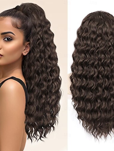  Lockige Pferdeschwanzverlängerung, Pferdeschwanz mit Kordelzug für schwarze Frauen, braun-schwarze, lockige Clip-in-Haarverlängerung, 18-Zoll-Pferdeschwanzverlängerung, synthetisches Haarteil für die