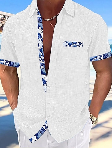  رجالي قميص قميص كتان زر حتى القميص قميص صيفي قميص الشاطئ أسود أبيض وردي بلاشيهغ كم قصير سهل قبة الصيف الربيع فضفاض مناسب للبس اليومي ملابس