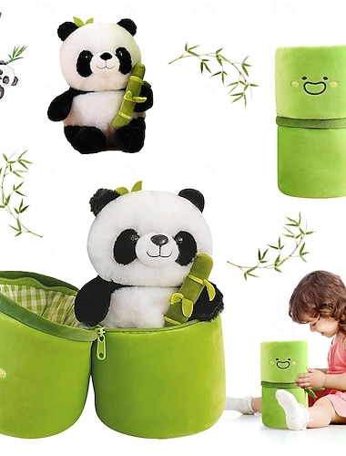  Panda Kuscheltiere Pandakissen Bambus Plüschtier Bambusrohr Puppe Geschenke für Jungen Mädchen