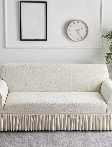  Housse de canapé en jacquard à haute élasticité, feuille d'arbre, jupe de canapé, couverture complète, intégrée, pour salon et maison