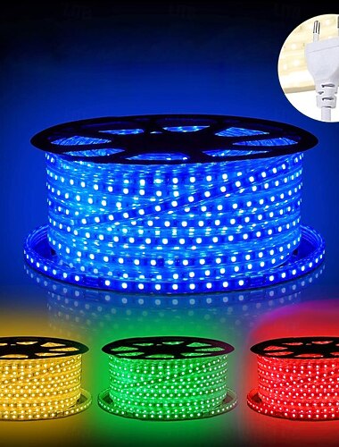  LED屋外ストリップライトAC220V防水IP67ライトストリップEUプラグフレキシブルロープライト5050 60 LED / M高輝度屋内および屋外商業照明装飾に最適インストールを含む