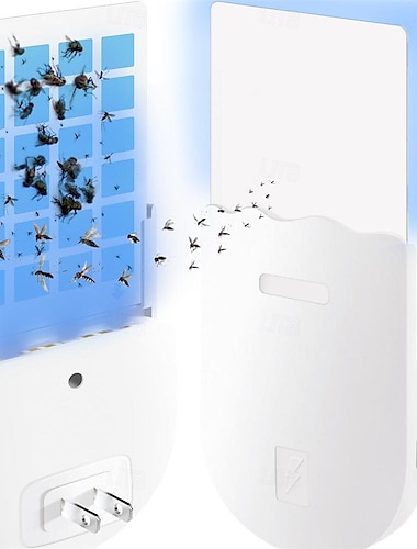  Bug zapper intérieur plug-in tueur de moustiques piège à insectes volants pour mouches mouches des fruits papillons nocturnes & moucherons avec capteur d'attractif UV à luminosité réglable & veilleuse