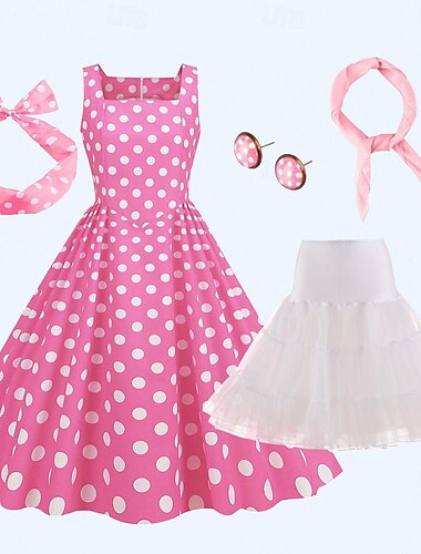  Retro Antiguo 1950s Vestido Cóctel Vestidos Tocados Ropa de Fiesta A Lunares Mujer Fiesta / Noche Mascarada Despedida de Soltera Adulto Vestido Pendientes Bufanda