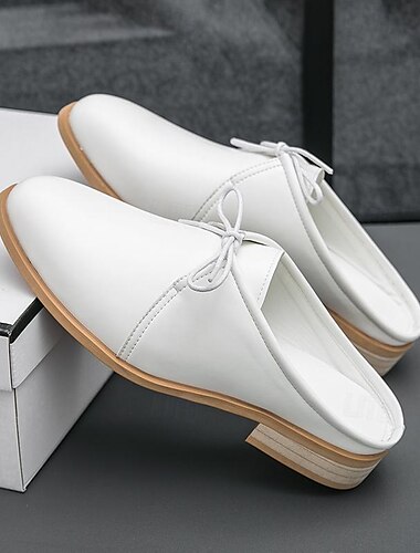  weiße Slip-On-Mule-Oxfords für Herren – minimalistisches Kunstlederdesign mit niedrigem Absatz für die Freizeit und das Büro