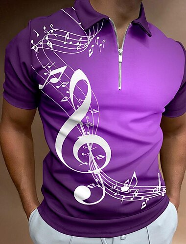  Musikfestival Herren Musik Poloshirts mit Reißverschluss Golfshirt Kurzarm Polo-Shirts Hemden mit Kragen Urlaubskleidung Festivalkleidung Party-Outfits 3D-Druck Viertelreißverschluss-Poloshirt Sommer