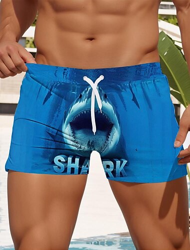  Herren Tiermotiv Hai Badeshorts Boardshorts Badehosen Mittlere Taille Mode Designer Surfen Ferien Strand Tasche Kordelzug Elastischer Bund Designer Bekleidung