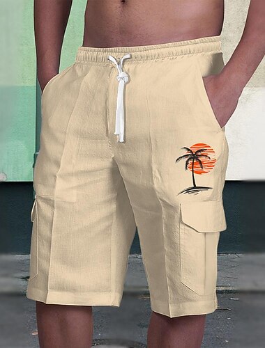  coconut tree herreshorts sommer hawaiiansk shorts fritidsshorts sidelommer snøring elastisk midje pustende myk kort hverdagsferiebukse