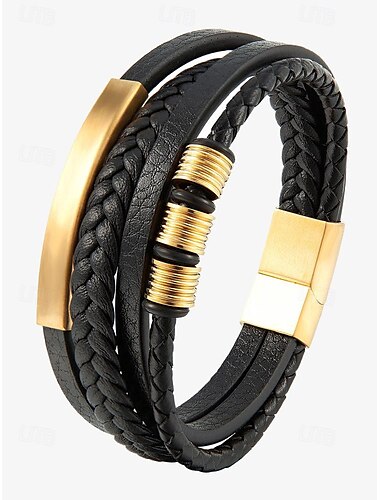  Geflochtenes Lederarmband für Herren mit goldenen Akzenten – modernes und stilvolles Design