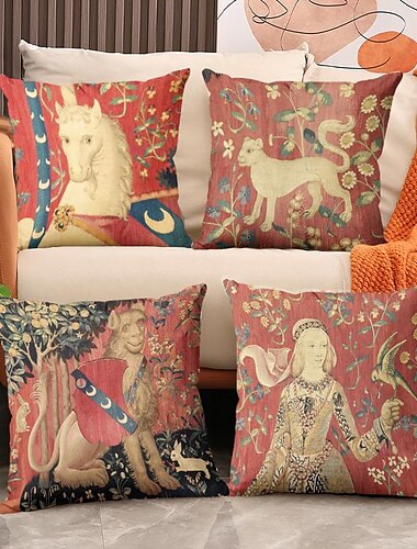  Средневековые винтажные женские декоративные подушки с единорогом, чехол из 4 предметов, мягкая квадратная подушка, наволочка для спальни, гостиной, дивана, кресла