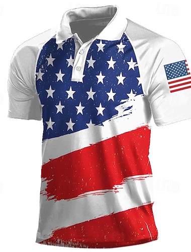  يوم الاستقلال الأمريكي رجالي العلم الأمريكي قدامى المحاربين قمصان البولو قميص الجولف كم قصير قمصان البولو قميص بياقة كاجوال ملابس الشارع ملابس العطلة ملابس الحفلات طباعة ثلاثية الأبعاد Buttons