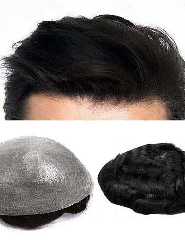  6 Zoll Toupet für Männer, ultradünne Haut, 8 x 10 Zoll, Haarteil aus menschlichem Haar, natürliches Schwarz, leichte Dichte, Perückenersatzsysteme für Herren, 8 x 10