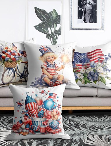  Patriotische Kissen zum Unabhängigkeitstag, dekorativer Kissenbezug, 4-teilig, weicher, quadratischer Kissenbezug für Schlafzimmer, Wohnzimmer, Sofa, Couch, Stuhl