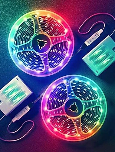  Bande lumineuse LED RVB à couleur changeante de 1 à 2 m, alimentée par batterie, flexible, alimentée par batterie, avec 3 touches, contrôleur infrarouge pour chambre à coucher, bureau, maison, TV,