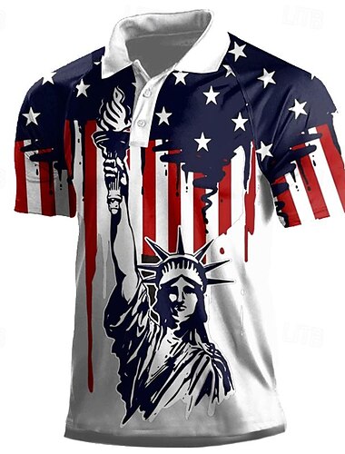  Jour de l'Indépendance Américaine Homme Drapeau Américain anciens combattants Polo Chemise de golf Manche Courte Polos Chemises à Col Occasionnel Vêtements de rue Vêtements de vacances Tenues de fête