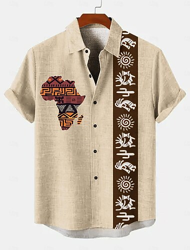  Herren Hemd leinenhemd Retro-Shirts Vintage-Shirt Ethnisches Hemd Ethnisch Casual Täglich Grün Kaki Beige Kurzarm Umlegekragen Sommer Frühling Bekleidung