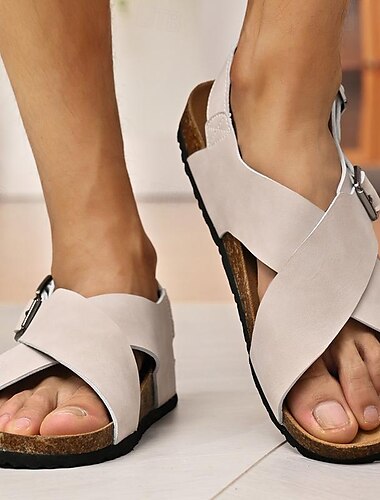  Homme Sandales Chaussons & Tongs Sandales plates Cuir Respirable Confortable Antidérapantes Mocassins Boucle Marron Beige