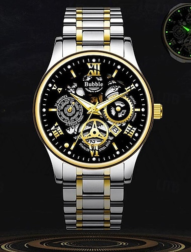  新しい 1 個のトレンド発光メンズ腕時計軽量高級百カレンダーファッションクォーツ時計防水スケルトンスポーツメンズスチールバンド腕時計