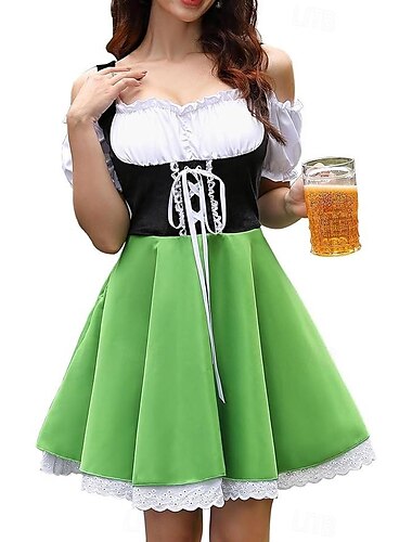  Halloween Karneval Oktoberfestbier Kostüm Kleid Cosplay Kostüm Dirndl Oktoberfest / Bier Kleider Cosplay Bayerisch Wiesn Damen Karneval Festival Stoff im traditionellen Stil Kleid Schürze