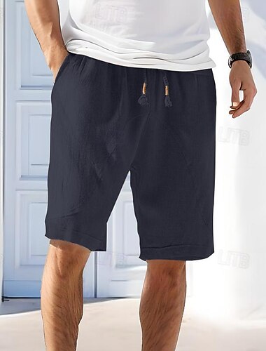  Homens Shorts de linho Shorts de verão Shorts de praia Bolsos Com Cordão Cintura elástica Tecido Conforto Respirável Curto Feriado Férias Praia Havaiana Boho Preto Verde